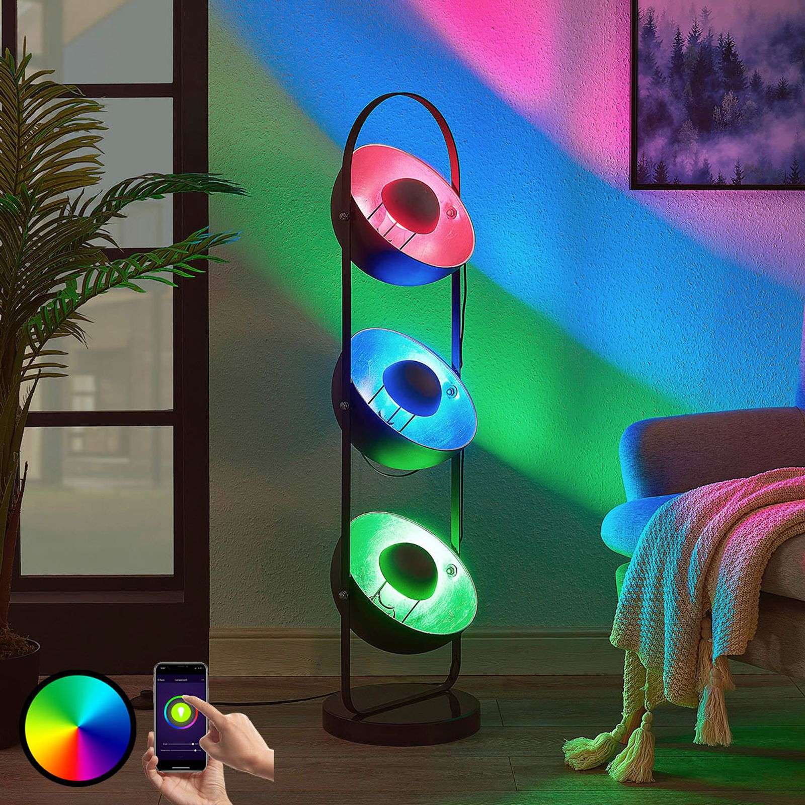 9624227 Lindby Smart lámpara de pie LED Muriel, 3 luces - Imagen 1